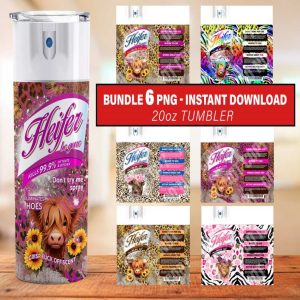 Bitch Spray 20 Oz Skinny Tumbler Sublimation Bundle Heifer Cow Design Instant Digital Download Leopard Tumbler Wrap Set of 6 Design