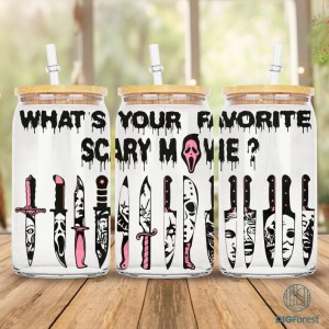 16oz Libbey Glass Can Wrap, Horror Movie Characters Friends Glass Wrap PNG, Scary Faces, Horror movie Villains Libbey Tumbler Wrap Template