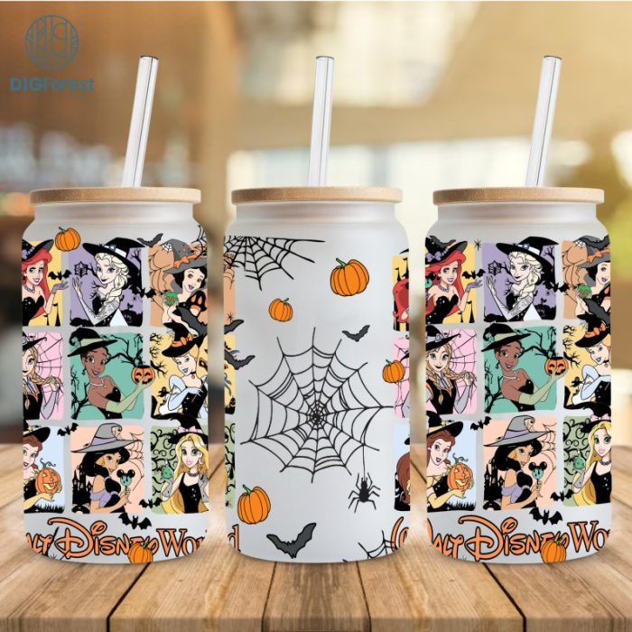 Disney Princess Halloween 16oz Can Glass Wrap, Libbey Can Glass, Can Glass Wrap, Halloween Png,Trick or Treat, Princess Png