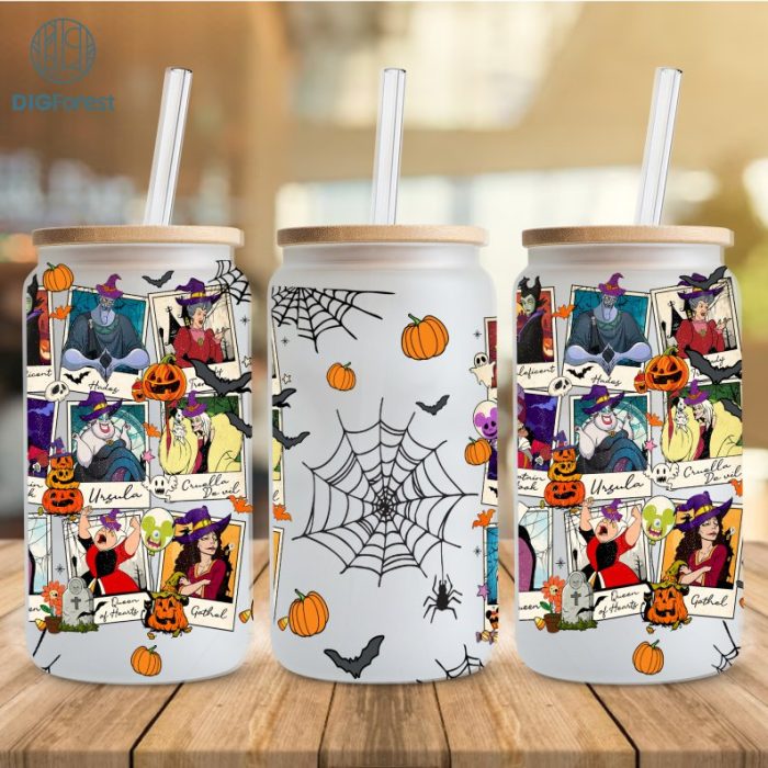 Disney Villains Halloween Wrap, 16oz Can Glass Wrap, Cartoon Can Glass, Libbey Can Glass, Can Glass Wrap, Halloween Png