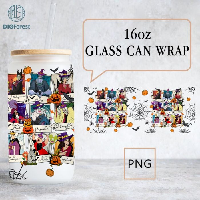 Disney Villains Halloween Wrap, 16oz Can Glass Wrap, Cartoon Can Glass, Libbey Can Glass, Can Glass Wrap, Halloween Png