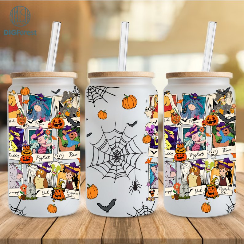 Disney Winnie The Pooh and Friends Glass Wrap, 16oz Libbey Glass Can Wrap, Trick Or Treat, Spooky Vibes, Halloween Png