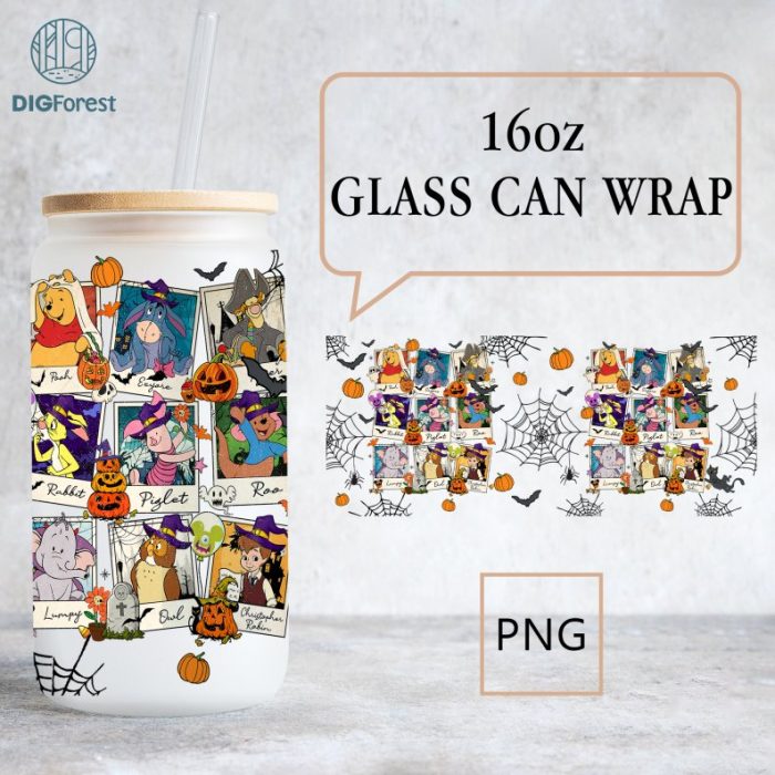 Disney Winnie The Pooh and Friends Glass Wrap, 16oz Libbey Glass Can Wrap, Trick Or Treat, Spooky Vibes, Halloween Png