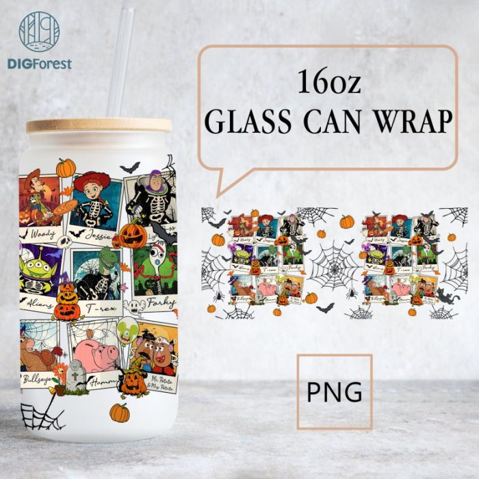 Disney Toy Story Halloween glass can, Toy Story Scary characters, 16oz Libbey Glass Can Wrap, Trick or Treat Wrap PNG