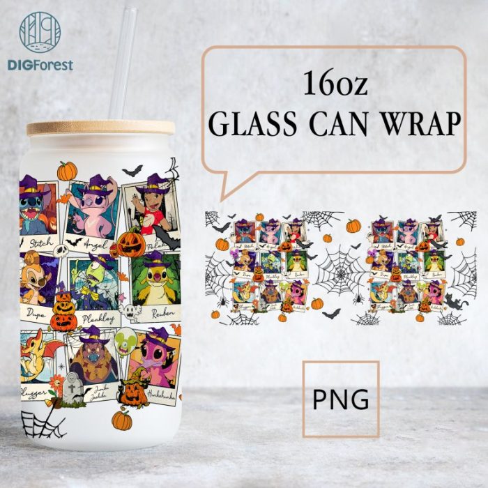 Disney Stitch 16oz Can Glass | Libbey Can Glass | Halloween Glass | Halloween Stitch Characters | Spooky Stitch Wrap | Halloween Png