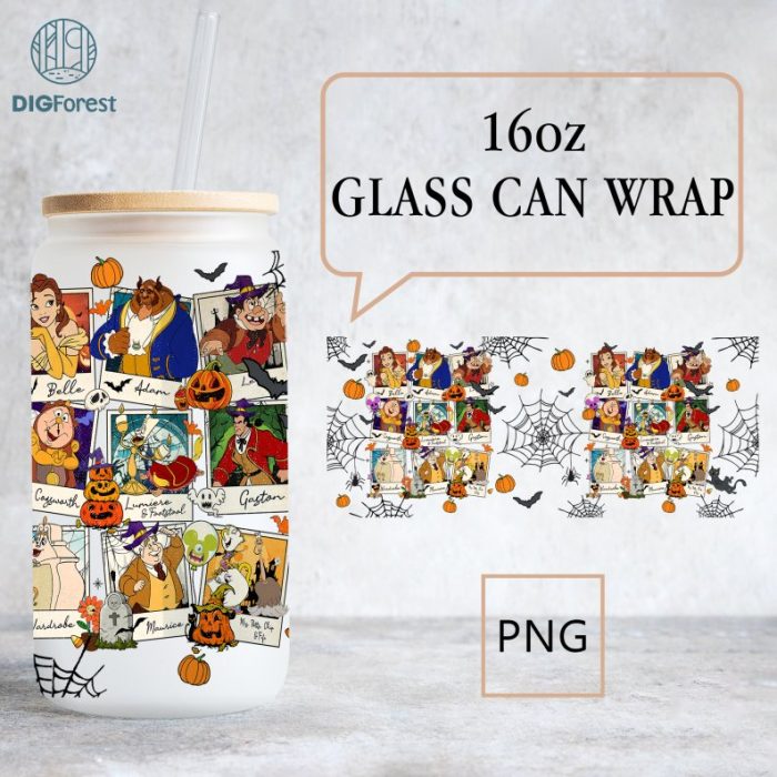 Disney Beauty & the Beast 16oz Libbey Glass Wrap, Belle Libbey Glass Can, 16oz Libbey Glass Can Wrap, Beauty and Beast Characters ,Halloween Png