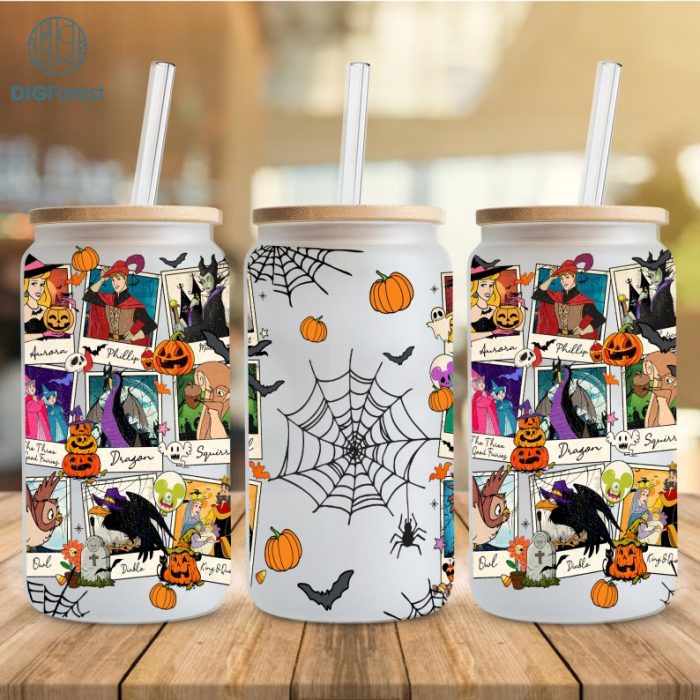 Disney The Sleeping Beauty 16oz Can Glass Wrap, Halloween Aurora Princess Glass Wrap, Libbey Can Glass, Halloween Png, Trick or Treat, Princess Png