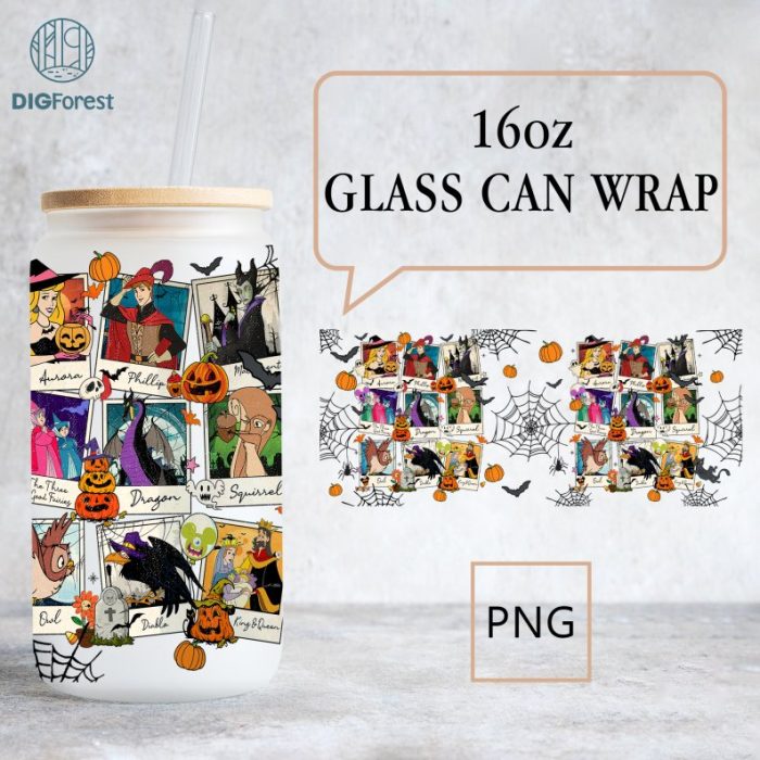 Disney The Sleeping Beauty 16oz Can Glass Wrap, Halloween Aurora Princess Glass Wrap, Libbey Can Glass, Halloween Png, Trick or Treat, Princess Png