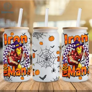 Iron Man Cartoon 16oz Libbey Glass Can, Libbey Can Glass Tony Stark, Superhero Halloween Png, Superhero Wrap, Iron Man Png