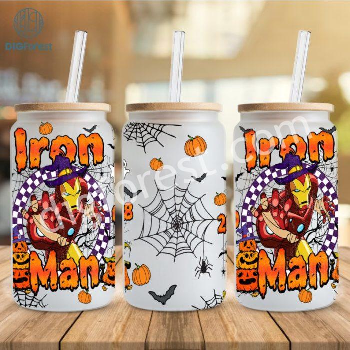 Iron Man Cartoon 16oz Libbey Glass Can, Libbey Can Glass Tony Stark, Superhero Halloween Png, Superhero Wrap, Iron Man Png