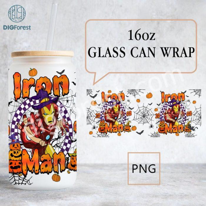 Iron Man Cartoon 16oz Libbey Glass Can, Libbey Can Glass Tony Stark, Superhero Halloween Png, Superhero Wrap, Iron Man Png