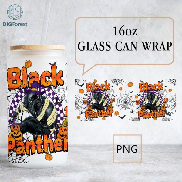 Black Panther Cartoon 16oz Libbey Glass Can, Libbey Can Glass T'Challa, Superhero Halloween Png, Superhero Wrap, Black Panther Png
