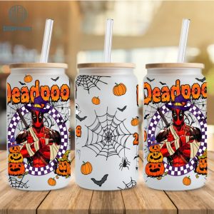 Deadpool 16oz Libbey Glass Can, Libbey Can Glass, Superhero Halloween Png, Superhero Wrap, Deadpool Png