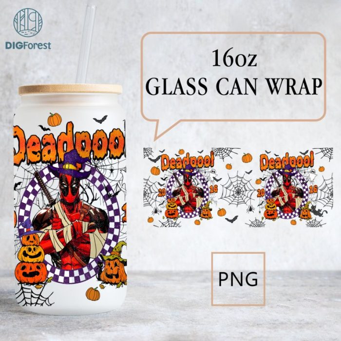 Deadpool 16oz Libbey Glass Can, Libbey Can Glass, Superhero Halloween Png, Superhero Wrap, Deadpool Png