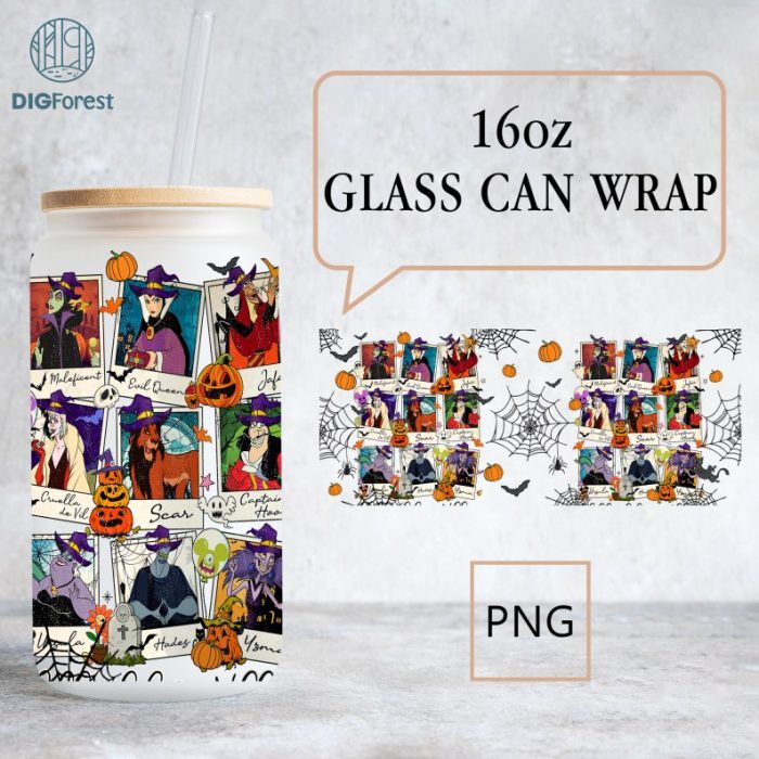 Disney Villains Halloween 16oz Glass Can Wrap, Bad Witches Club Can Glass, Libbey Can Glass, Bad Girls Can Glass Wrap, Halloween Png