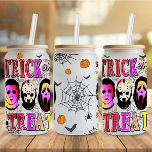Trick Or Treat Halloween 16oz Can Glass Wrap, Horror Face Characters Can Glass, Libbey Can Glass, Horror Movies Can Glass Wrap,Halloween Png