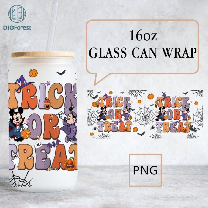 Disney Mickey Minnie Halloween Glass Wrap, Mouse And Friend Halloween 16oz Libbey Glass Can Wrap, Trick Or Treat, Spooky Season, Halloween Png
