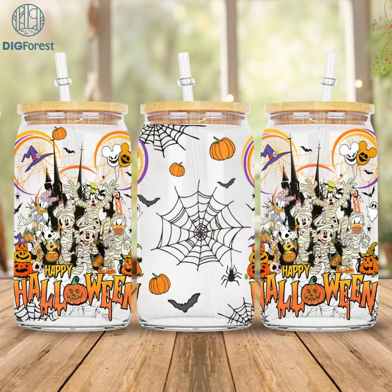 Disney Mickey's Not So Scary Halloween 16oz Libbey Glass Can Wrap, Disneyland Halloween, Mickey Ear Halloween Png, Trick or Treat, Tumbler Wrap PNG