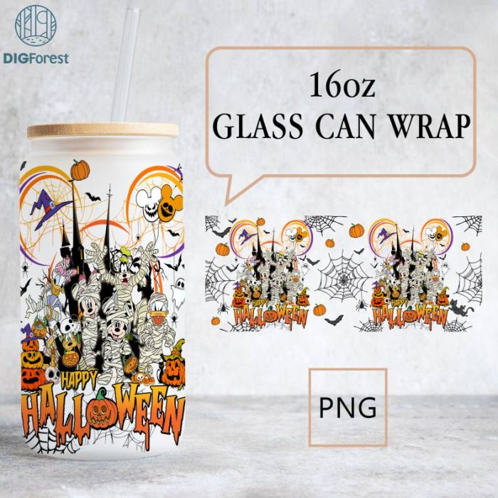 Disney Mickey's Not So Scary Halloween 16oz Libbey Glass Can Wrap, Disneyland Halloween, Mickey Ear Halloween Png, Trick or Treat, Tumbler Wrap PNG