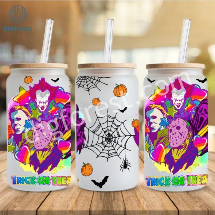 Trick or Treat Halloween 16oz Can Glass Wrap, Horror Characters Libbey Can Glass, Horror Movies Can Glass, Lightning Png