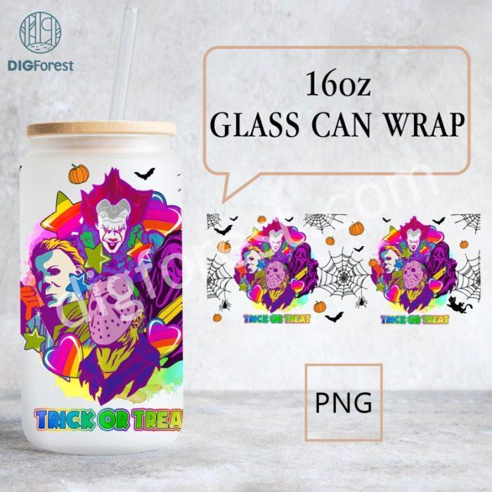 Trick or Treat Halloween 16oz Can Glass Wrap, Horror Characters Libbey Can Glass, Horror Movies Can Glass, Lightning Png