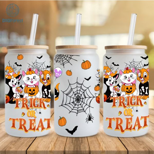 Disney The Aristocats Halloween 16oz Can Glass, Marie Cat Libbey Can Glass , Cat Lovers Png, Trick or Treat Halloween Png