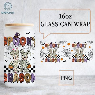 Disney Mickey Minne Halloween 16oz Can Glass, Marie Cat Libbey Can Glass , Halloween Pumpkin Png, Spooky Season Halloween Png