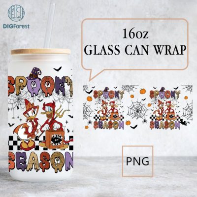 Disney Daisy Donald Halloween 16oz Can Glass, Libbey Can Glass , Halloween Pumpkin Png, Spooky Season Halloween Png