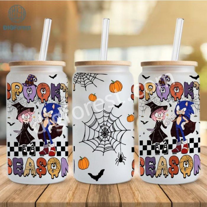 Sonic the Hedgehog Halloween 16oz Can Glass, Sonic Army Rose Libbey Can Glass , Halloween Png, Spooky Season Png