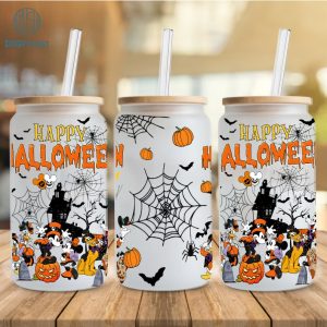 Disney Mickey and Friends Halloween 16oz Can Glass, Libbey Can Glass , Halloween Pumpkin Png, Happy Halloween Png
