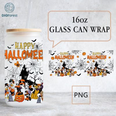 Disney Mickey and Friends Halloween 16oz Can Glass, Libbey Can Glass , Halloween Pumpkin Png, Happy Halloween Png