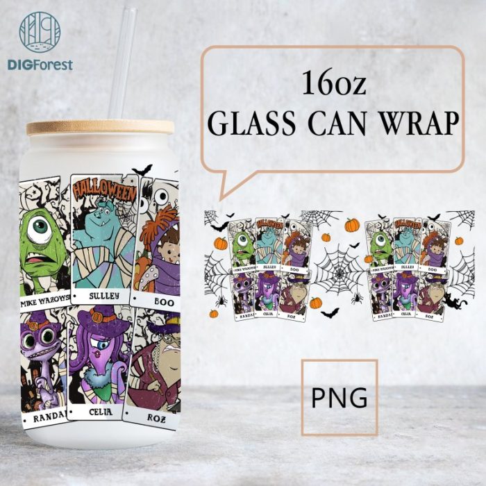 Disney Monster Inc Halloween Tarot Card 16oz Can Glass, Mickey's Not So Scary Halloween Libbey Can Glass, Mike And Sulley Skeleton, Spider Punk Png