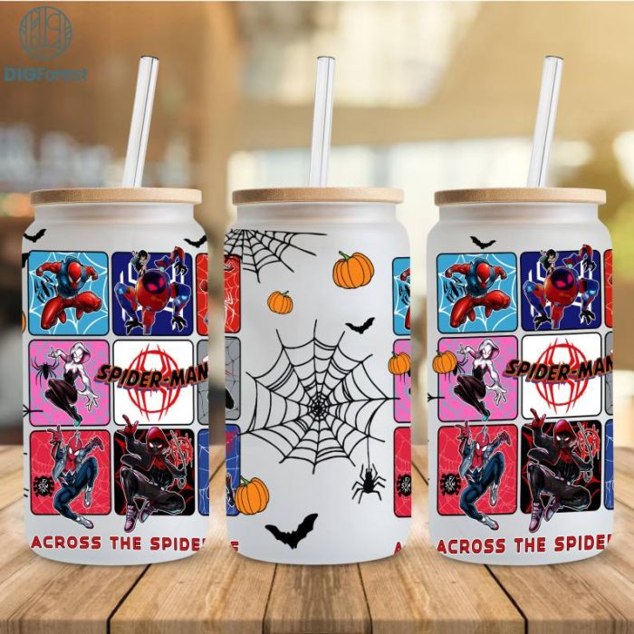 Spider-Man Across the Spider-Verse Characters 16oz Can Glass, Libbey Can Glass, Miles Morales Png, Gwen Stacy, Spider Punk Png