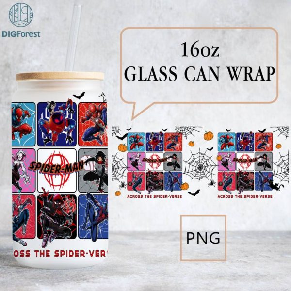 Spider-Man Across the Spider-Verse Characters 16oz Can Glass, Libbey Can Glass, Miles Morales Png, Gwen Stacy, Spider Punk Png