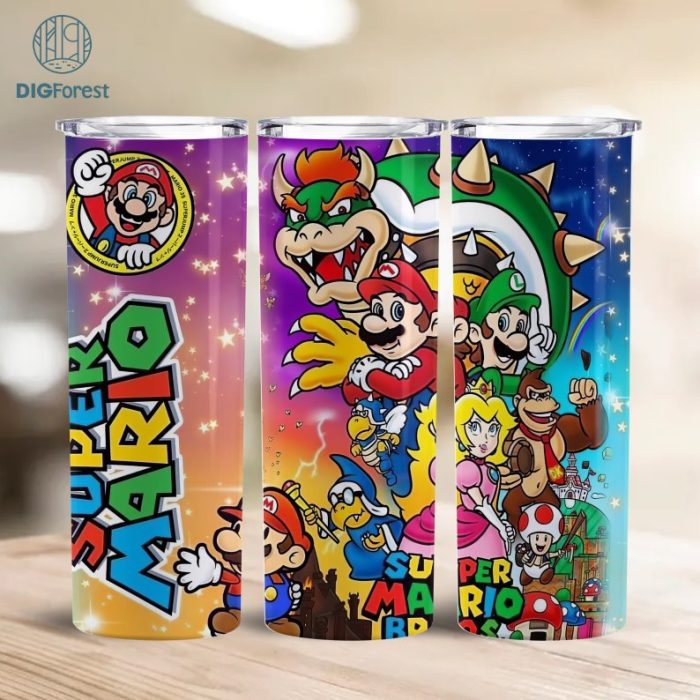 Super Mario Tumbler, 20oz Skinny Tumbler Sublimation Design, Super Mario Bros Png, 20oz Skinny Straight, Cartoon Tumbler