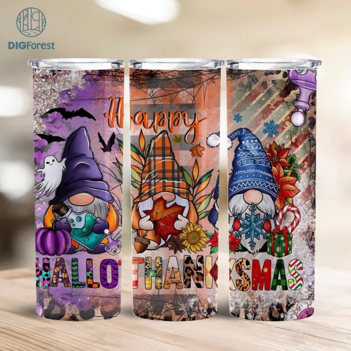 Happy Hallowthanksmas 20 oz Skinny Tumbler Halloween PNG, Sublimation Design DIGITAL,Christmas png, Thanksgiving PNG, Funny Holiday Design