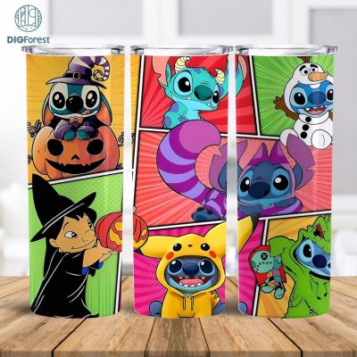 Disney Stitch 20oz Tumbler Png, Trick Or Treat Png, Halloween Tumbler Wrap Png, Pumpkin Png, Spooky Season Tumbler Png