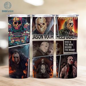 Jason Voorhees 20 Oz Skinny Tumbler Png, Horror Movie Tumbler Straight And Tapered Wrap Png, Instant Digital Download PNG