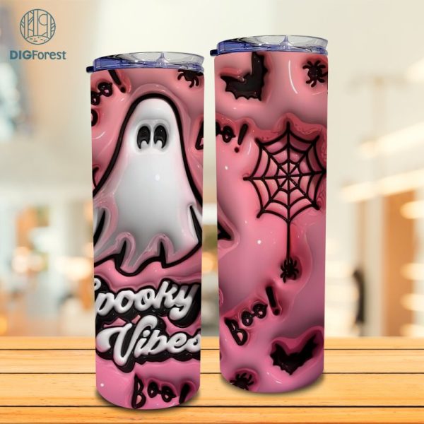 3D Inflated Puff Spooky Vibes Halloween Sublimation Tumbler Design Download PNG, 20 Oz Digital Tumbler Wrap PNG Download