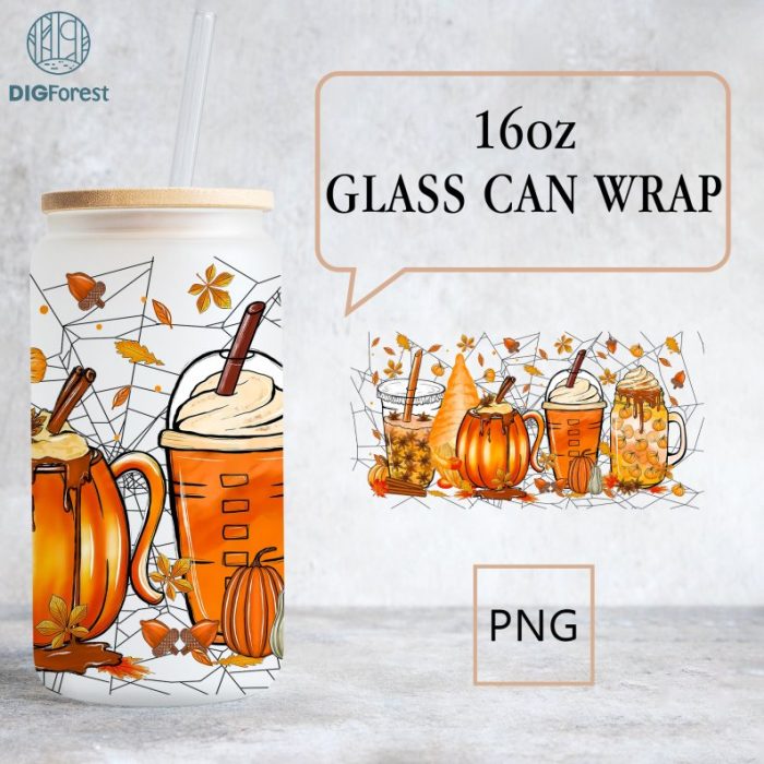 Fall Autumn Coffee Halloween 16oz Glass Can, Halloween Trick and Treat Png, Spooky Vibe PNG, Sublimation Design, Digital Download