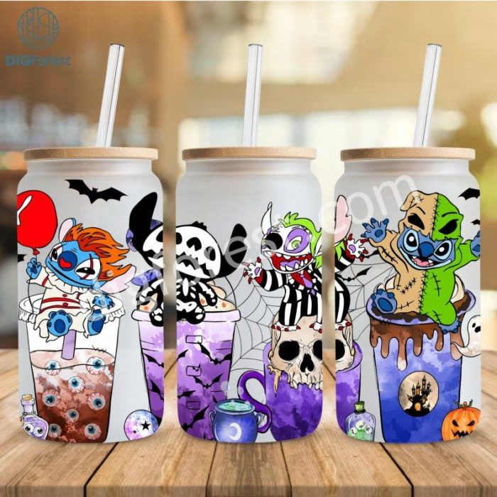 Disney Halloween Costume Stitch Coffee 16oz Glass Wrap, Spooky Vibes Png, Stitch Horror Png, Halloween Party, Digital Download