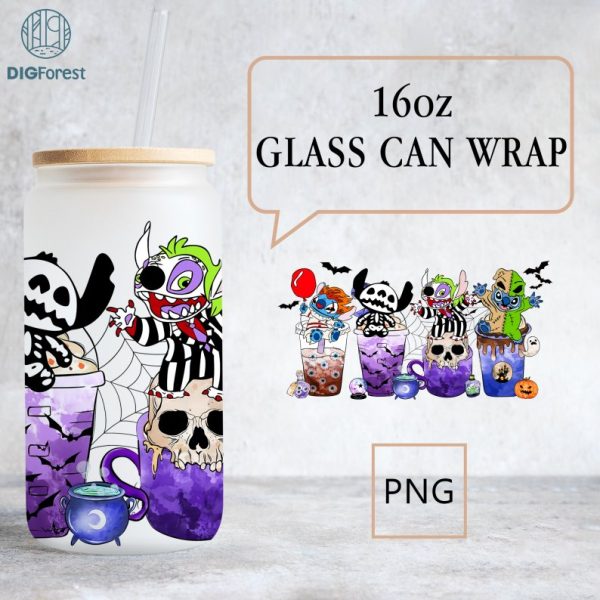 Disney Halloween Costume Stitch Coffee 16oz Glass Wrap, Spooky Vibes Png, Stitch Horror Png, Halloween Party, Digital Download