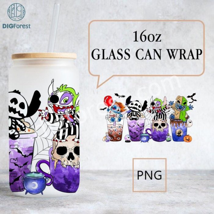 Disney Halloween Costume Stitch Coffee 16oz Glass Wrap, Spooky Vibes Png, Stitch Horror Png, Halloween Party, Digital Download