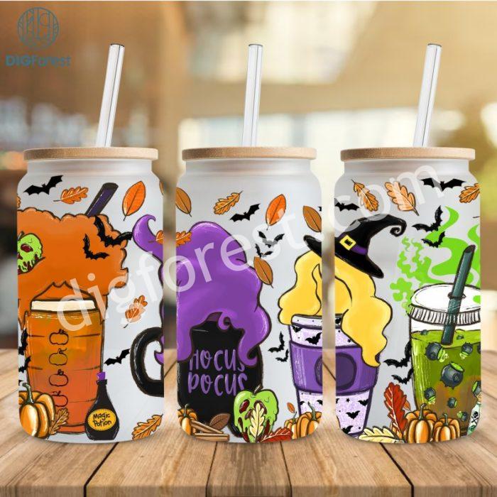 Sanderson Sisters Halloween Fall Coffee 16oz Glass Wrap, Hocus Pocus Coffee Wrap, Trick Or Treat Png, Spooky Vibes Png, Digital Download