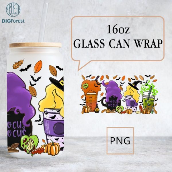 Sanderson Sisters Halloween Fall Coffee 16oz Glass Wrap, Hocus Pocus Coffee Wrap, Trick Or Treat Png, Spooky Vibes Png, Digital Download
