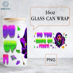 Horror Movie Glass Wrap png, No you hang up PNG, 16oz Libbey Glass Can Wrap PNG, Scary movie, Horror Scary Face Neon Tumbler Wrap Template