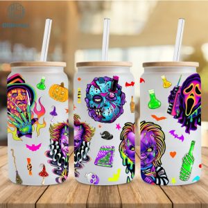Horror Characters |16oz Libbey Glass Can, Horror Movie Glass Wrap png, No you hang up PNG, 16oz Libbey Glass Can Wrap PNG, Scary movie