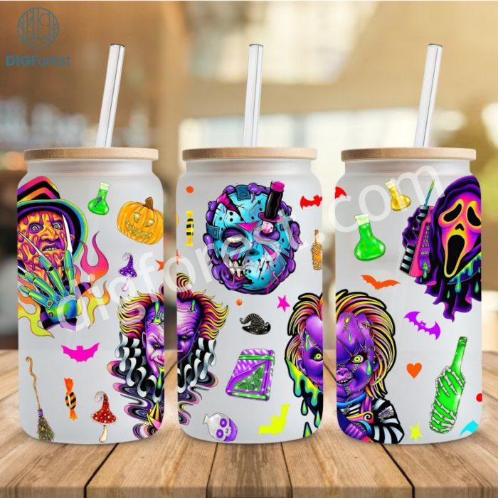 Horror Characters |16oz Libbey Glass Can, Horror Movie Glass Wrap png, No you hang up PNG, 16oz Libbey Glass Can Wrap PNG, Scary movie