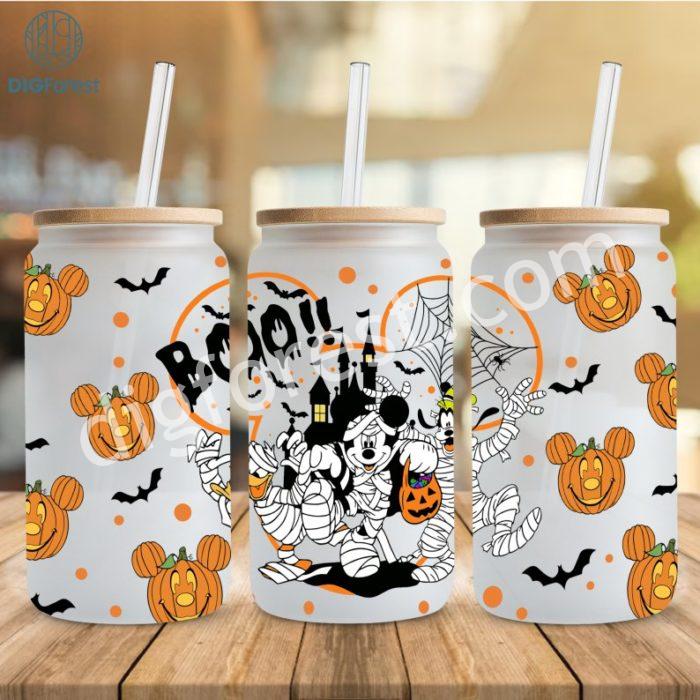 Disney Mickey Halloween, Mickey Pumpkin Faces, 16oz Libbey Glass Can Wrap, Halloween Costume Trick or Treat, Tumbler Wrap