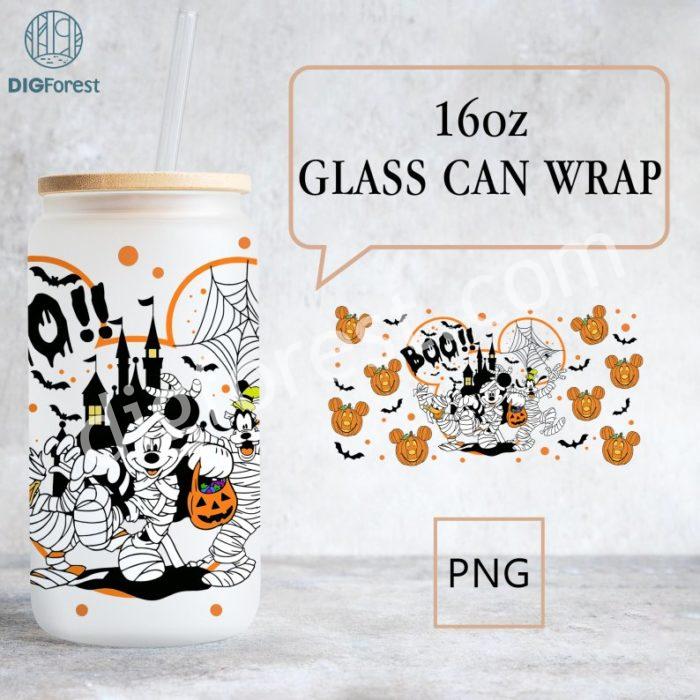 Disney Mickey Halloween, Mickey Pumpkin Faces, 16oz Libbey Glass Can Wrap, Halloween Costume Trick or Treat, Tumbler Wrap